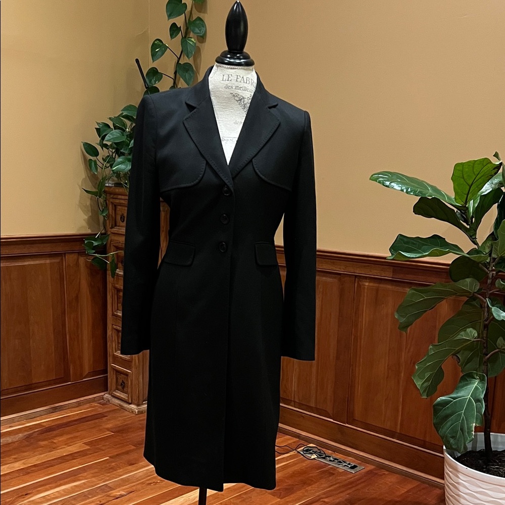 Anne Klein Long Black Trench Coat Women’s 6 classy elegance event formal